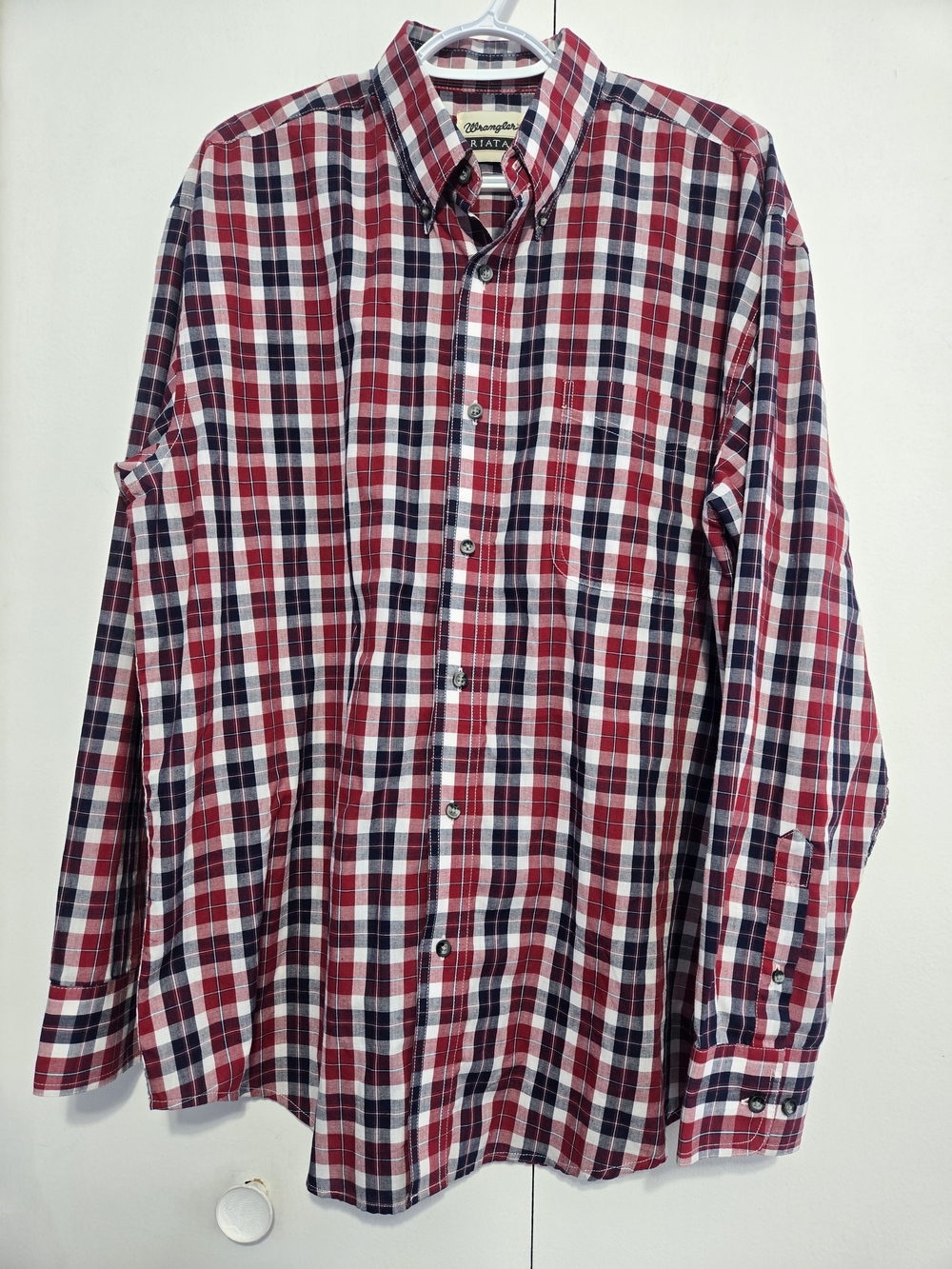 Wrangler Riata Plaid Button Down Shirt Red Blue Long Sleeve Large